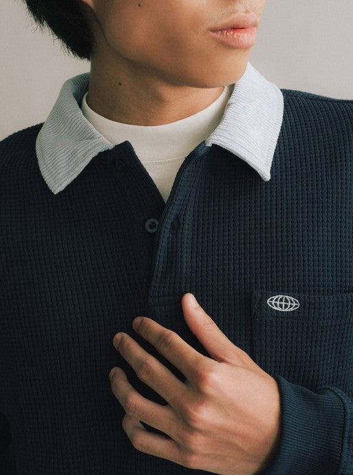 Globe Waffle Long Sleeve Polo (Marquee Navy)